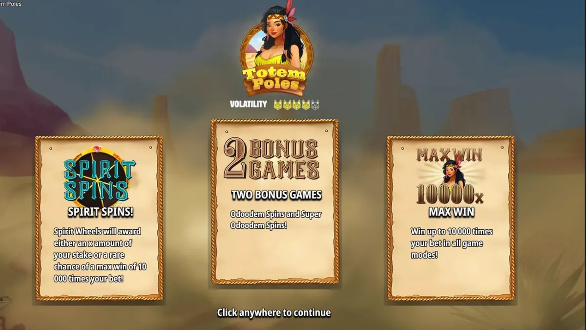 Totem Poles slot machine interface com símbolos de animais e totens